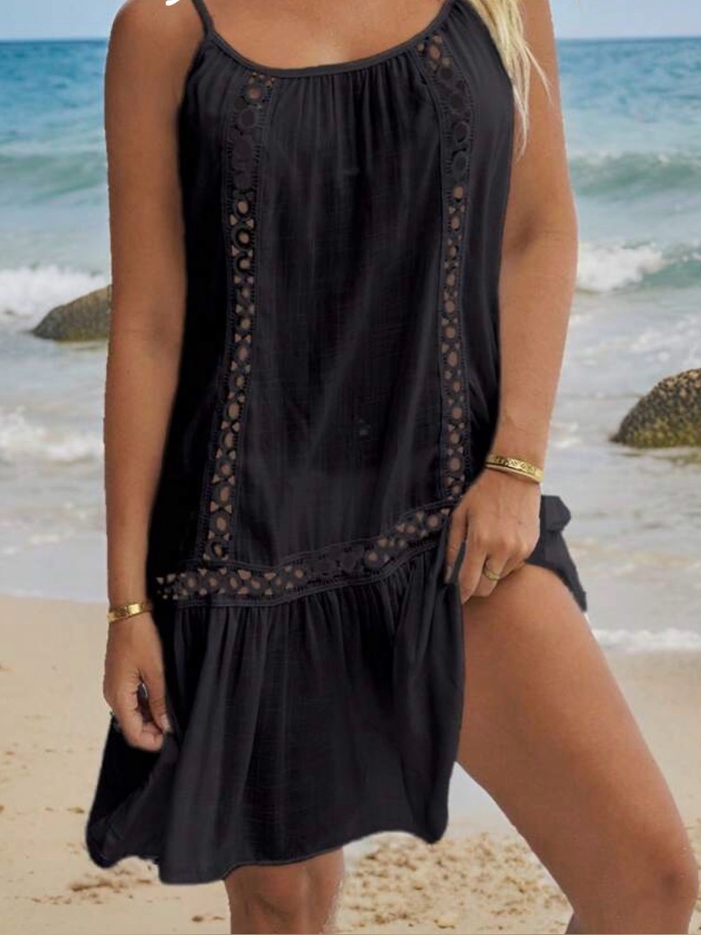 Swim Vcay Women Springbreak
Beach Ruffle Hem Spaghetti Strap
Cover Up Dress ^